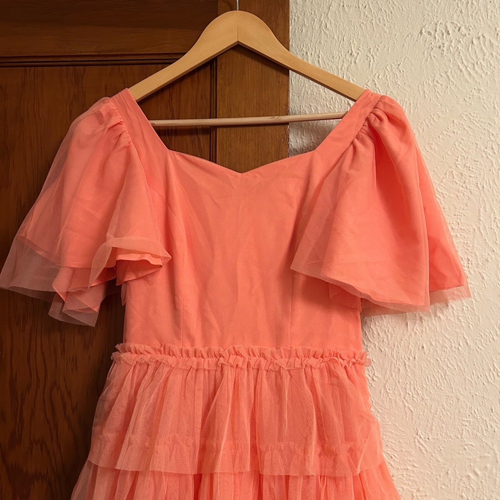 JessaKae Elegant Coral Ruffle Dress - Picture 3 of 6